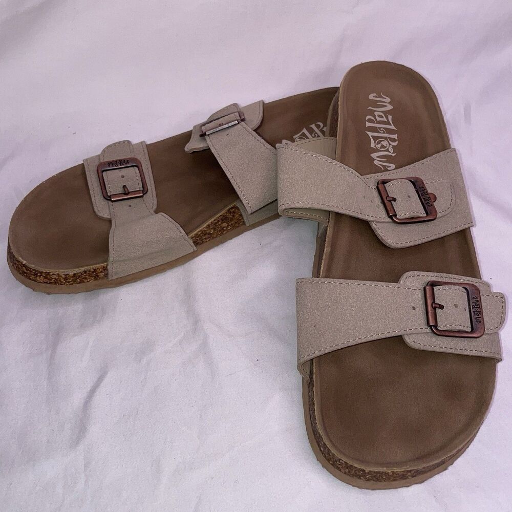 Mad Love Sandals Women Size 10 Tan Faux Suede Double Buckle Slide Footbed Target